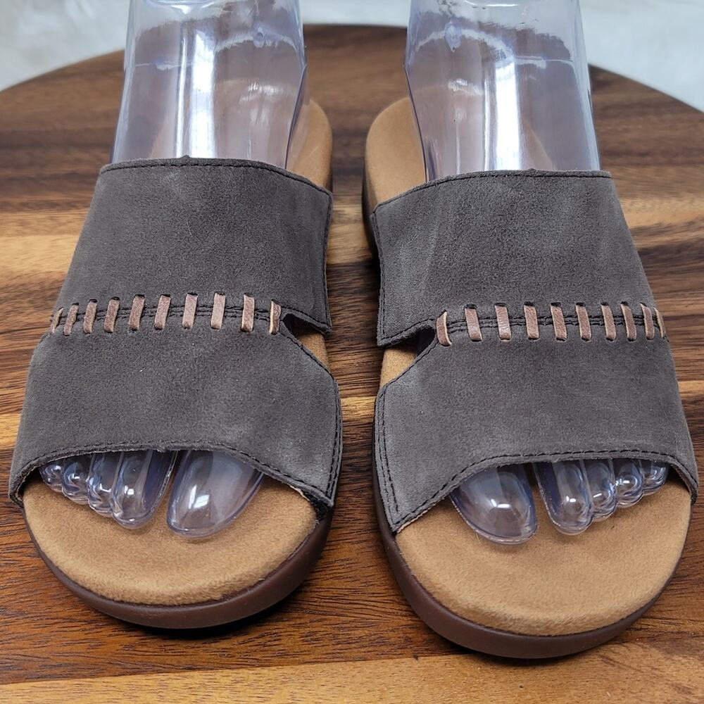 Spenco Brown Leather Stitching Slide Summer Comfort Women's Sandals 6B NWOT